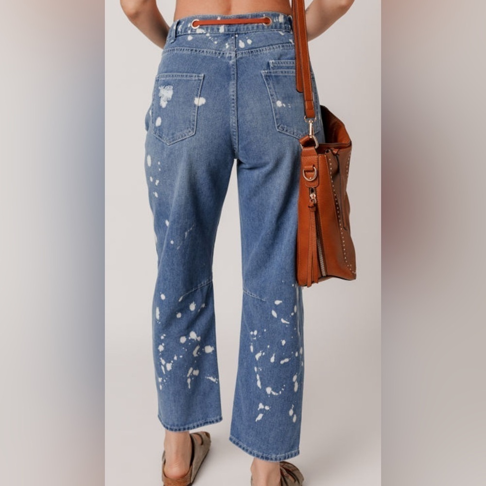 Ripped Splattered Rope Waist Cropped Jeans - Picture 2 of 3